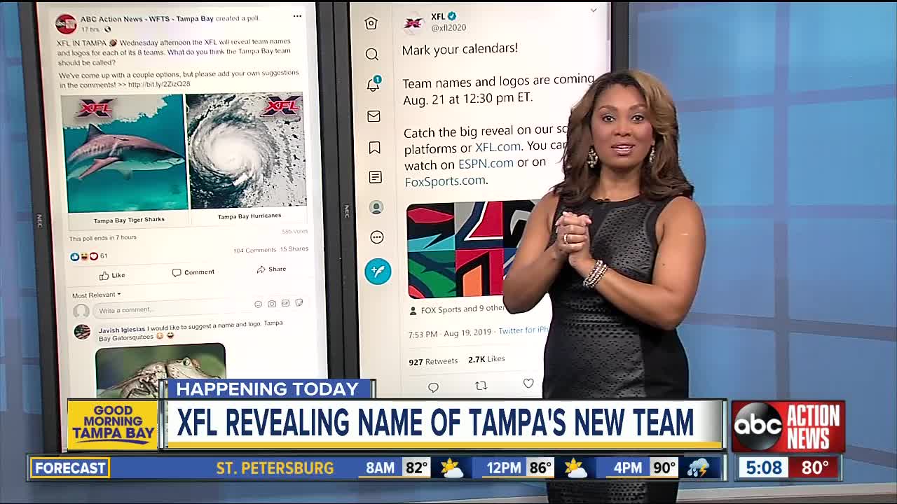 Tampa Bay XFL team's name, logo to be revealed Wednesday