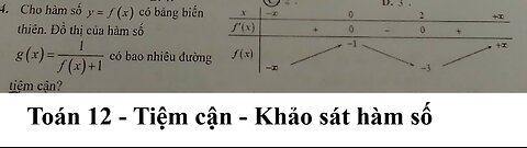 Toán 12: Tiệm cận: Cho hàm số y=f(x). Đồ thị g(x)=1/(f(x)+1) có bao nhiêu tiệm cận