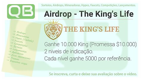 Airdrop - Thekingslife - Ganhe 10.000 Token King