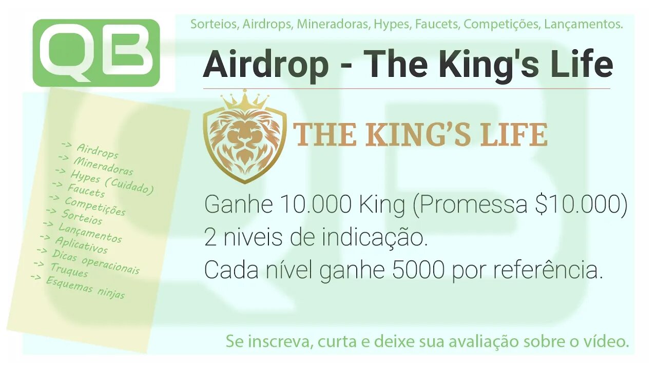 Airdrop - Thekingslife - Ganhe 10.000 Token King