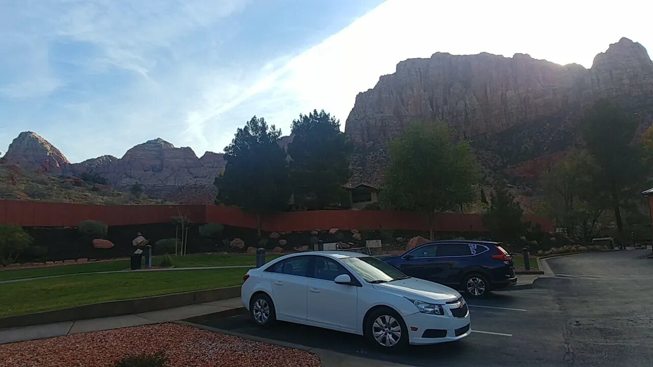 Walking through the parking lot of my hotel, just outside Zion NP.