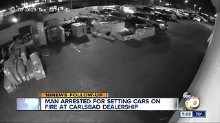 Man arrested for setting cars on fire at Carlsbad dealership