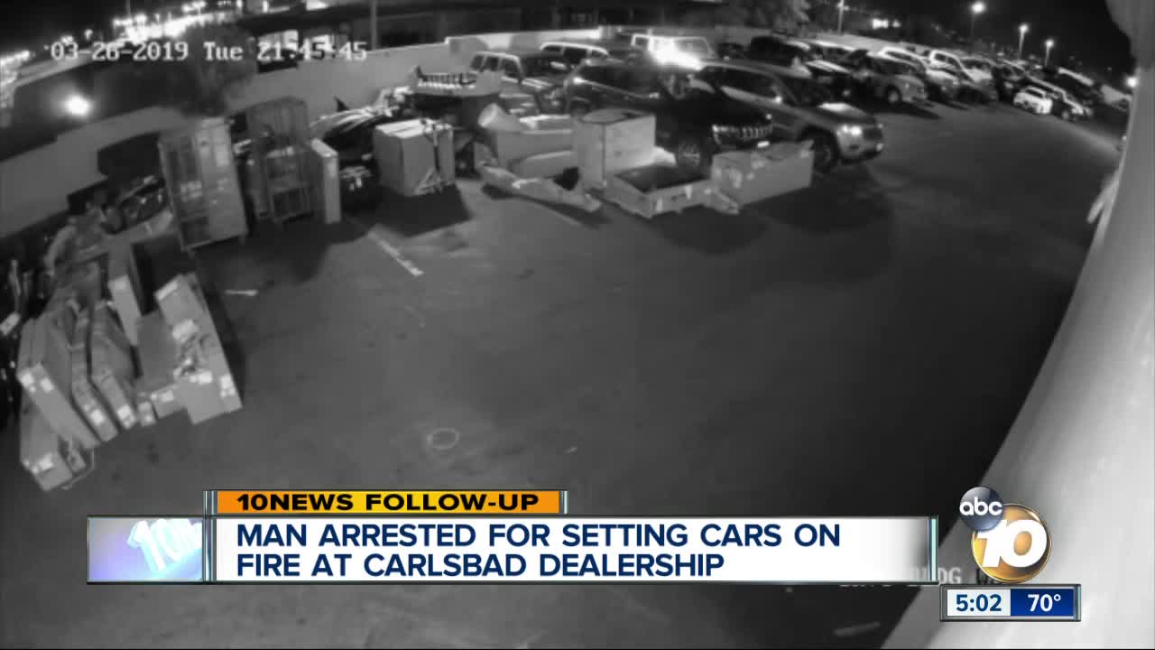 Man arrested for setting cars on fire at Carlsbad dealership