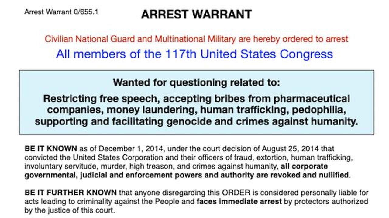 Arrest Warrant For The 117th U.S. Congress