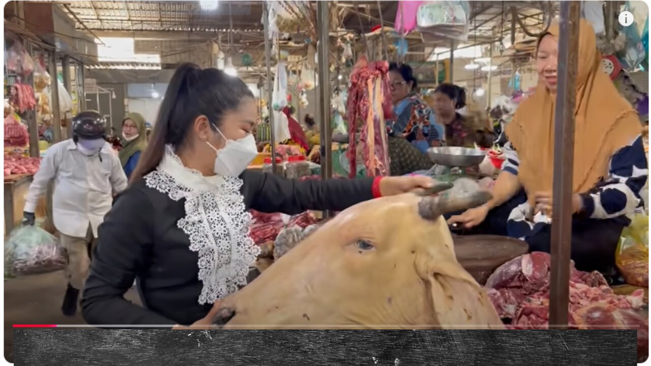 Market show, Buy cow head for cooking / Yummy food cooking