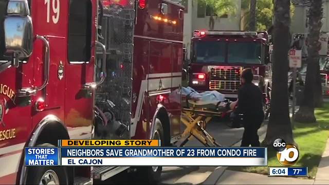 Neighbors save grandmother of 23 from El Cajon condo fire