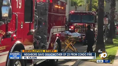 Neighbors save grandmother of 23 from El Cajon condo fire