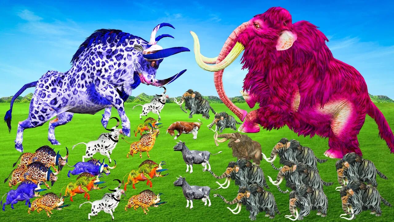 20 Zombie Monster buffaloes Vs 20 Zombie Mammoths Ultimate Epic Battle Woolly Mammoth Saves cow