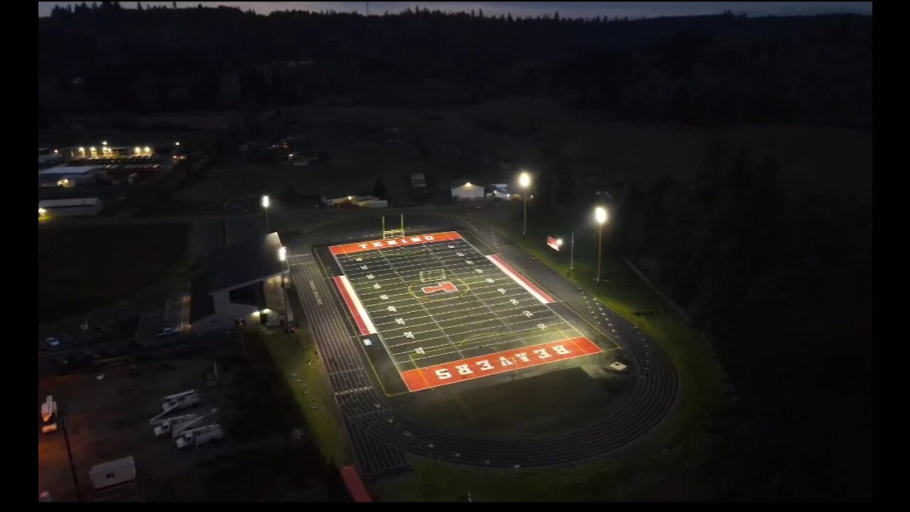 Good Evening Tenino! Sussex Ave and Beaver Stadium all brightly lit at dusk - Mavic Air 2 POV