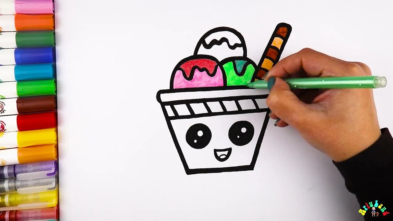 Drawing and Coloring an Ice Cream Bowl for Kids & Toddlers | Ariu Land