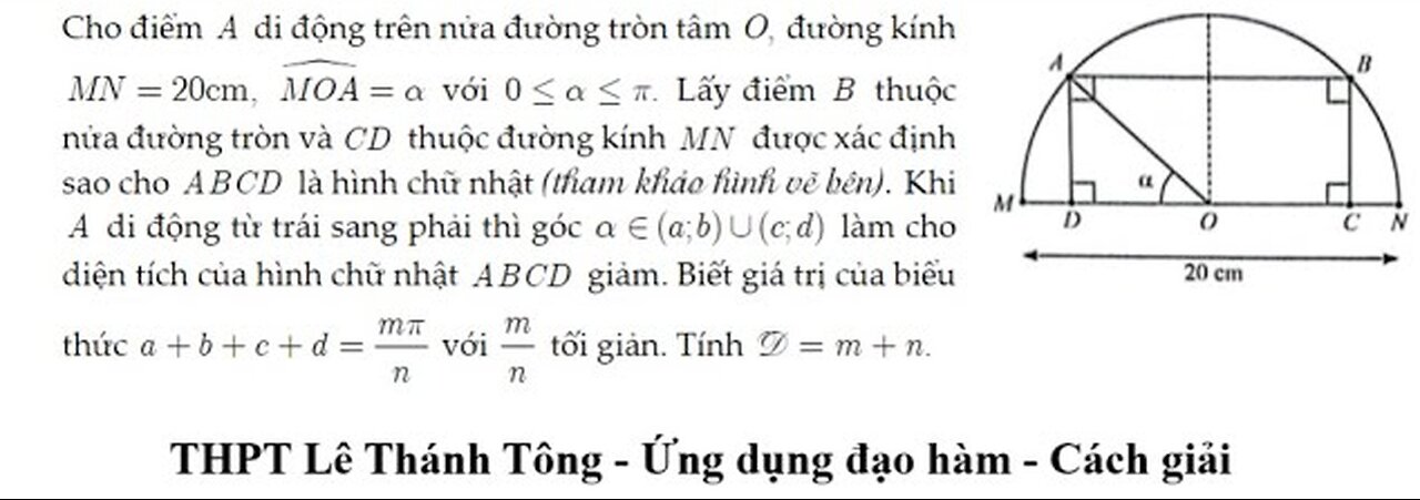 THPT Lê Thánh Tông: Cho điểm A di động trên nửa đường tròn tâm ,O đường kính20cm,