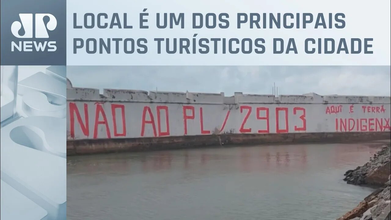 Cartão-postal de Natal, Forte dos Reis Magos é pichado em protesto contra marco temporal