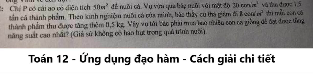 Anh Phong có một cái ao với diện tích 50 m2 để nuôi cá diêu hồng. Vụ vừa qua, anh nuôi