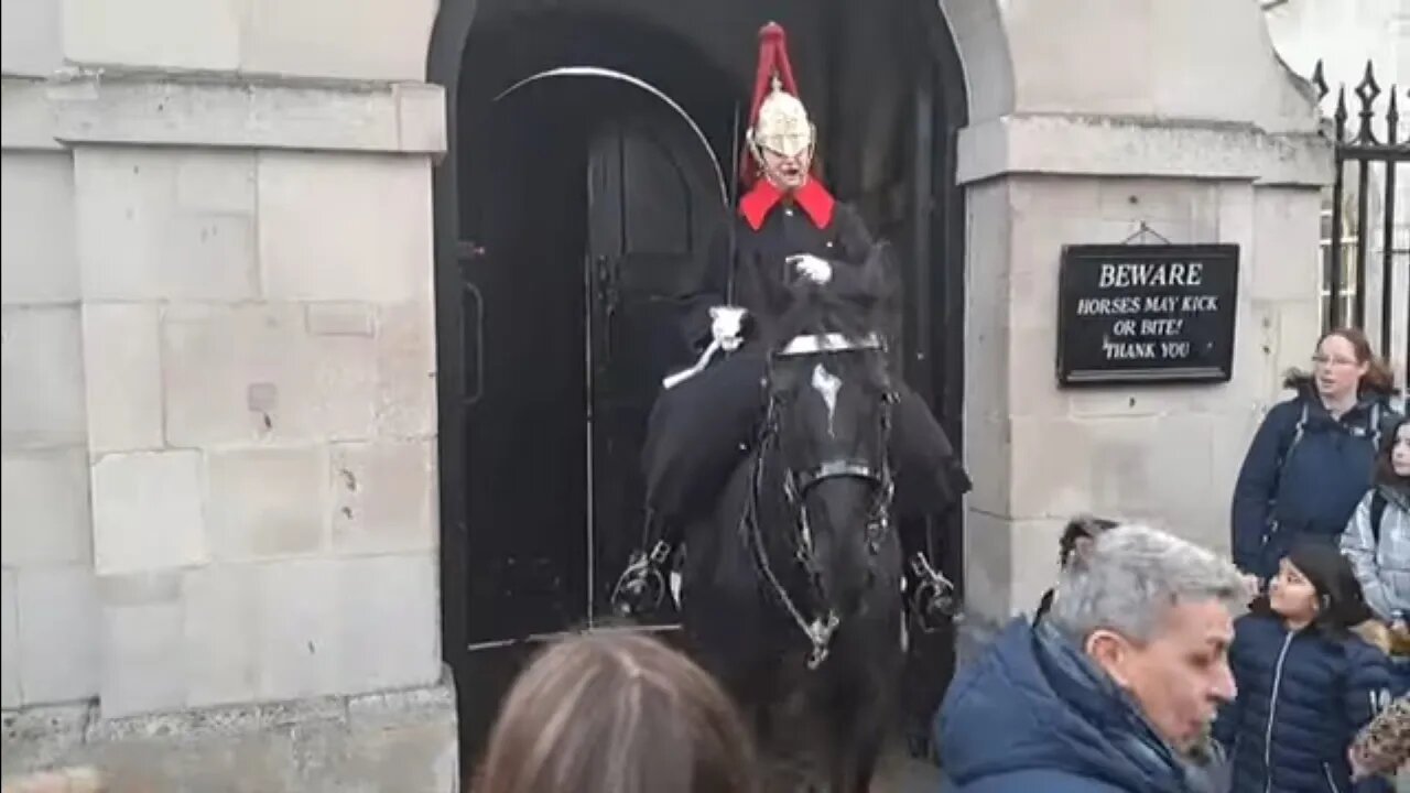 Stand back from the kings life guard 4 times female guards used their horse's to move tourist