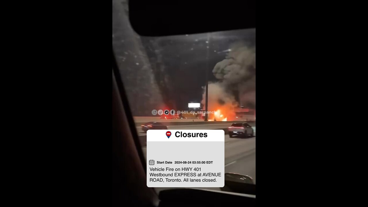 Trailer Fire On Highway 401 In Toronto