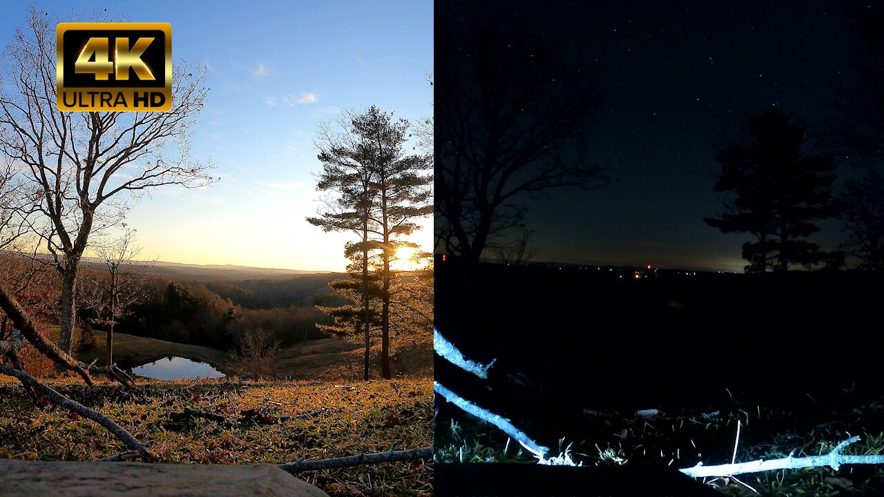 4K Mountain Side Pond Sunset and Starlapse Moonlapse with Cows