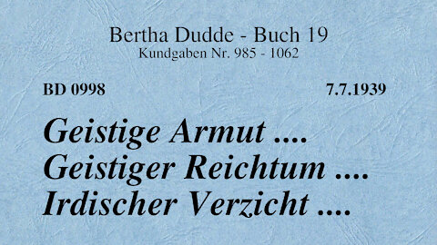 BD 0998 - GEISTIGE ARMUT .... GEISTIGER REICHTUM .... IRDISCHER VERZICHT ....