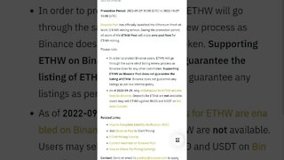 BINANCE VAI LISTA ETHW E POOL MINERAÇÃO INICIA NA BINANCE