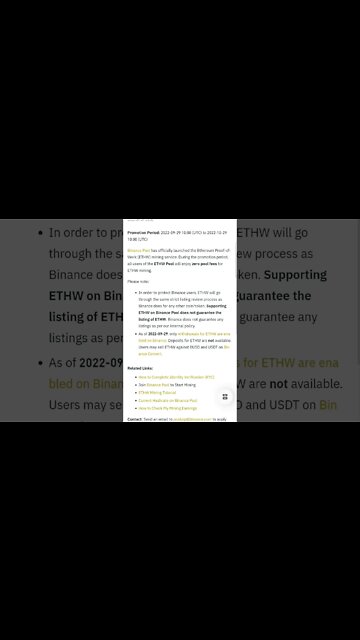BINANCE VAI LISTA ETHW E POOL MINERAÇÃO INICIA NA BINANCE
