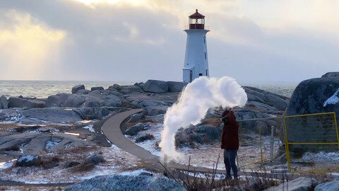 It was finally cold enough to take the hot water toss to Peggy's Cove