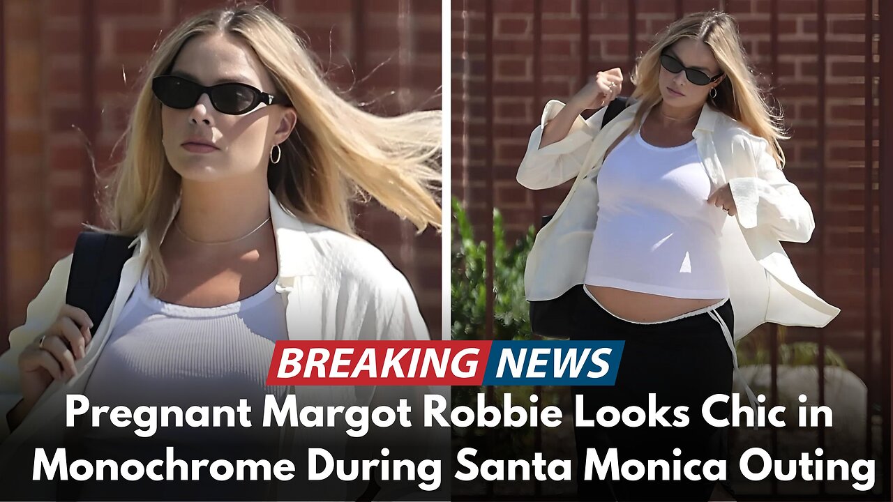 Pregnant Margot Robbie Looks Chic in Monochrome During Santa Monica Outing