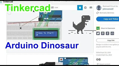 Arduino Dinosaur Game on Tinkercad #1000ArduinoDinosaur #005 #AeroArduino