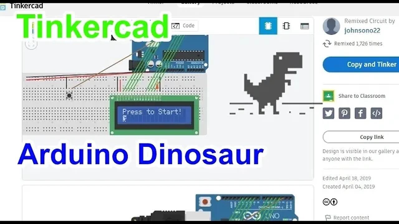 Arduino Dinosaur Game on Tinkercad #1000ArduinoDinosaur #005 #AeroArduino
