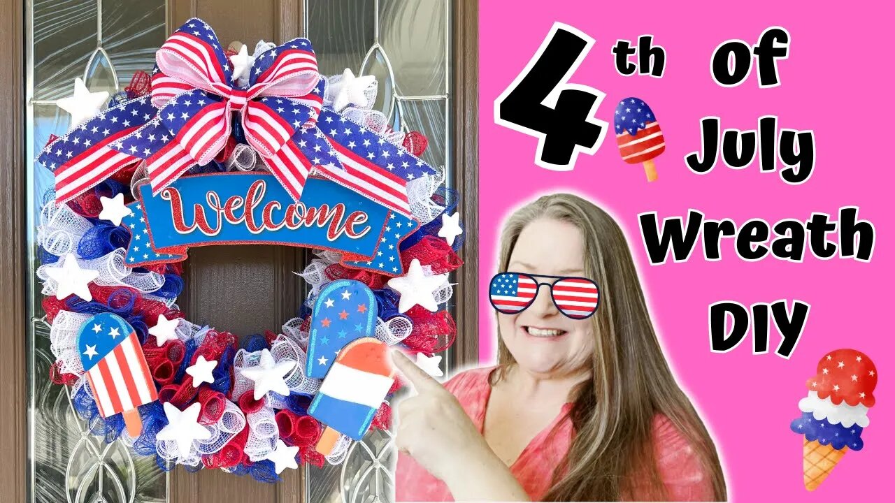 Sweet Freedom 4th of July Wreath DIY Deco Mesh Basic Cruffle Method Wreath Patriotic Wreath Tutorial