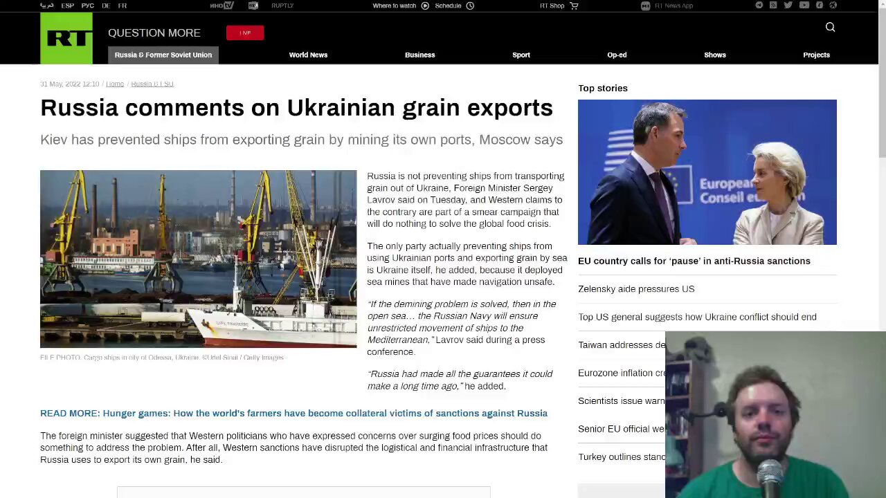 Russia comments on Ukrainian grain exports