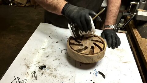 woodturning a pewter shavings dish-6