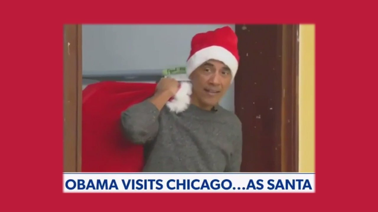 Obama dresses as Santa Claus to visit little school kids - Dec. 24, 2023