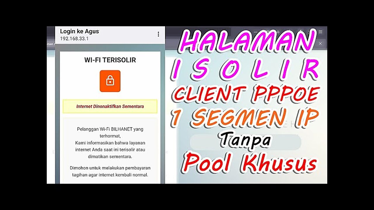 Notifikasi Isolir Client PPPoE 1 Segmen Tanpa IP Pool Khusus