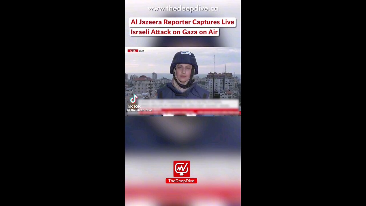 Breaking News: Reporter Captures Israeli Attack Live on Gaza" VD (Visual Description): A tense scene