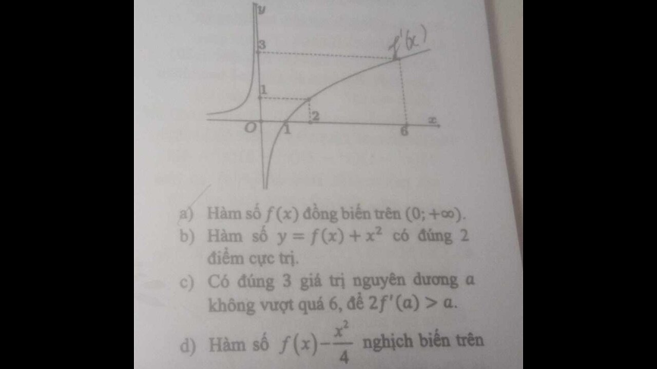 Nhận định đúng/sai. Cho hàm số f'(x) như hình vẽ. Toán 12