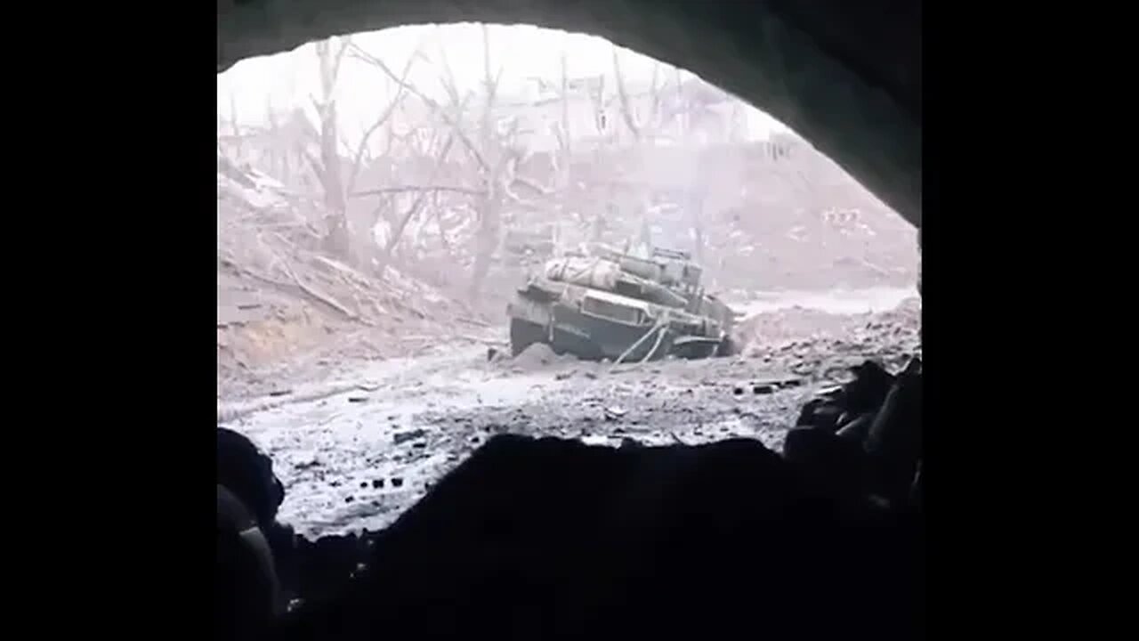 Ukrainian Tank Trapped and Hit by Russian Artillery Strike