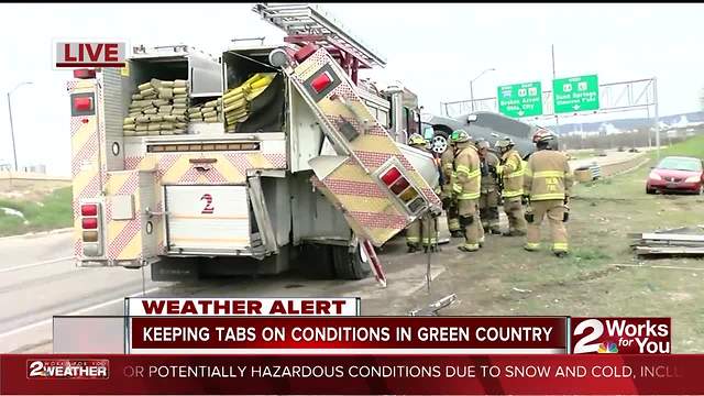 Slick roads in Tulsa: firetruck hit twice on accident scene