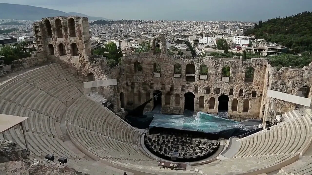 Ancient theatre near a parthenon temple athenian acropolis greece