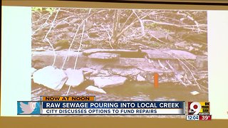 Raw sewage pouring into creek