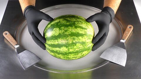 ASMR - Watermelon Ice Cream Rolls | how to make Ice Cream out of a Melon - relaxing Sound Food Video