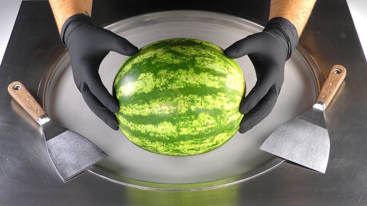 ASMR - Watermelon Ice Cream Rolls | how to make Ice Cream out of a Melon - relaxing Sound Food Video