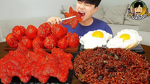 ASMR MUKBANG | Fried Chicken, pork cutlet, black bean noodles, kimchi Korean Food recipe ! eating