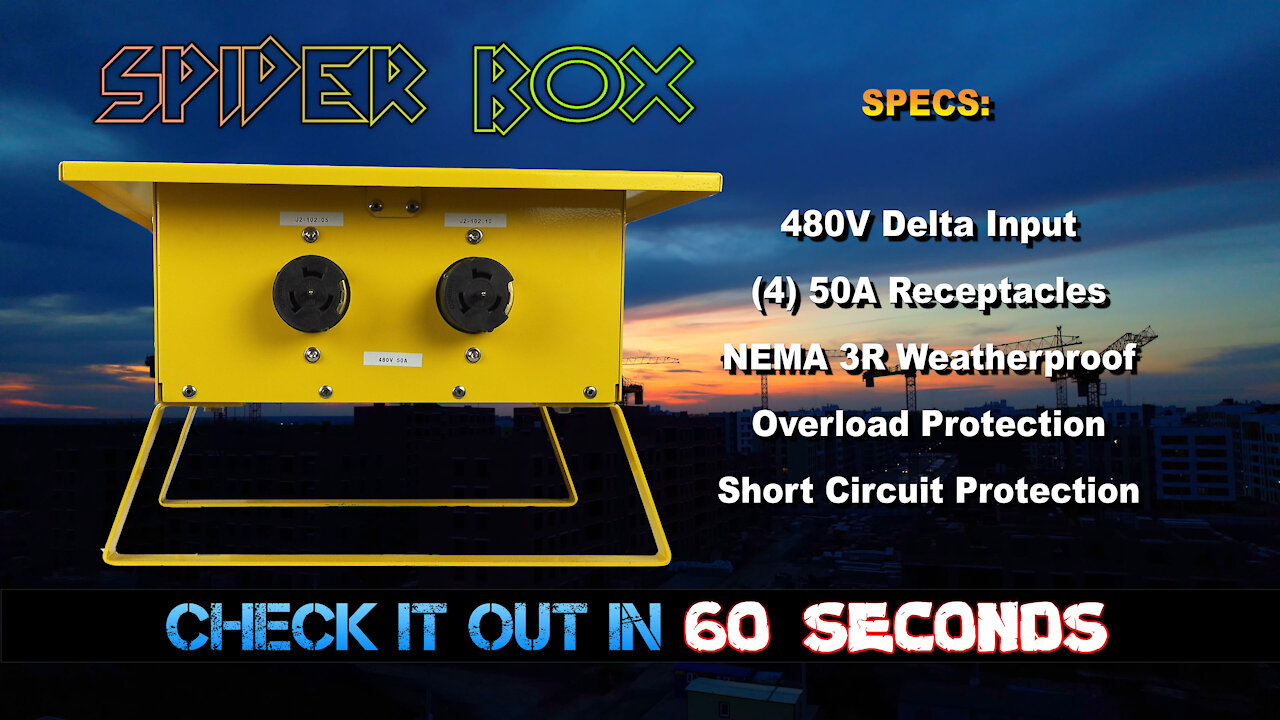 Portable Steel Power Distribution Spider Box - 480V Delta Input - (4) 50A Receptacles - 50' AWG Cord