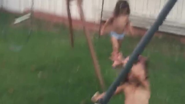 Girl Runs In A Backyard And Hits Her Head