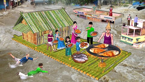 River Ganga Bamboo Raft Floating Shelter House Fish Cooking Street Food Hindi Kahani Moral Stories