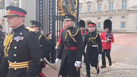 The kings Guards and Colonels leaving Buckingham Palace