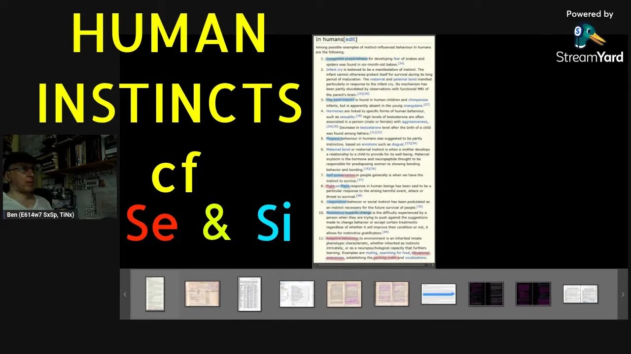 Human Instincts Categorized into Se & Si #EmpiricalSensoryInstincting #SubjectiveSensoryInstincting