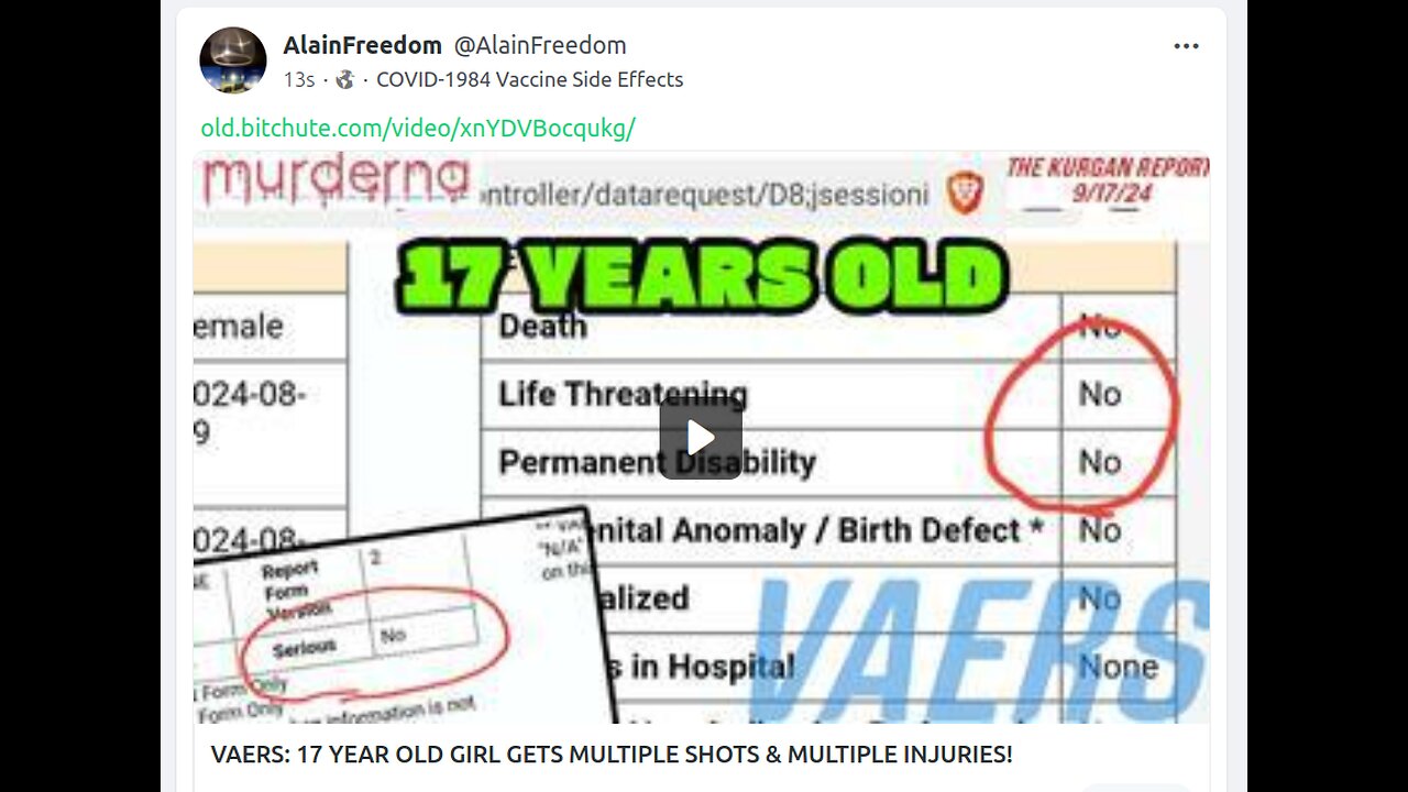 VAERS: 17 YEAR OLD GIRL GETS MULTIPLE SHOTS & MULTIPLE INJURIES!