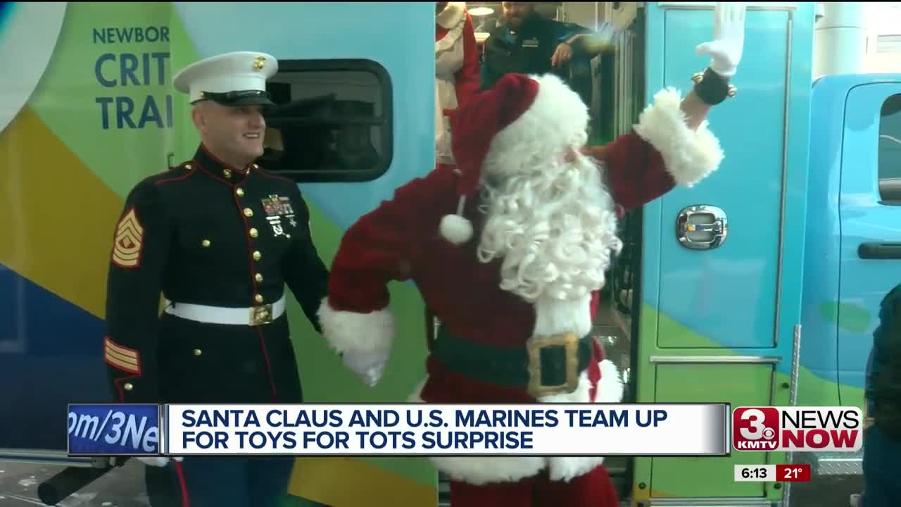 Santa Claus and U.S. Marines team up for Toys for Tots surprise