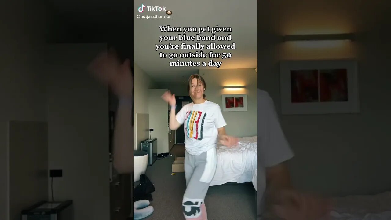 She is literally doing a TicTok dance because she is allowed to go outside for 50 mins per day
