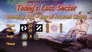 Destiny 2: 12/6/24 Bay of Drowned Wishes is the Lost Sector. Arc/Stasis Surge